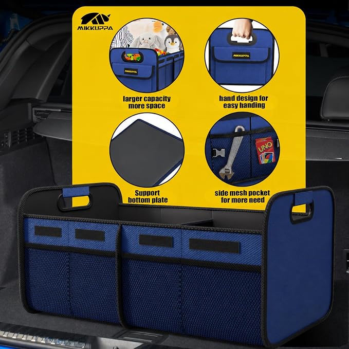 MIKKUPPA Car Trunk Organizer - 70L Collapsible Trunk Organizer with Reinforced Handles for Groceries, Car Storage Organizers for SUV Auto Truck Van with Non Slip Bottom (Blue)
