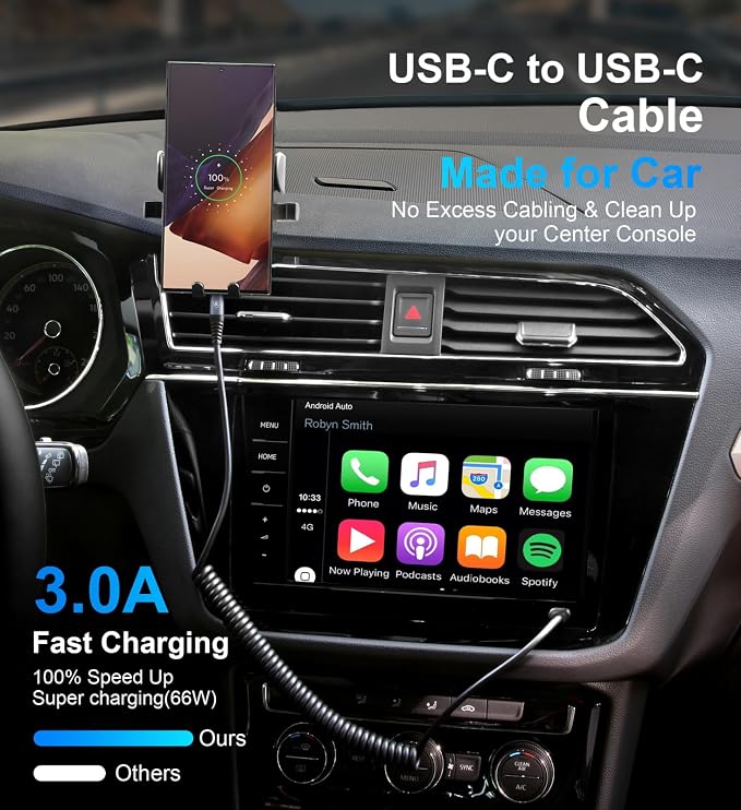 USB C Cable 3ft 2Pack USB C to USB C Charger Cable for Car, Coiled Type C | Fast Charging Cable Carplay Android Auto Type C Fast Charging Cable for iPhone 17/16/ 15/Pro Max/Samsung Galaxy S26 and More