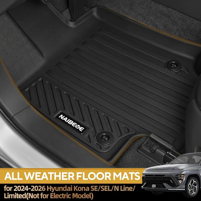 Naibeve Floor Mats for 2024-2026 Hyundai Kona SE/SEL/N Line/Limited | All Weather Custom Fit Floor Mats, Cargo Mat, Backrest Mats, (Not for Electric) Interior Protector accessories