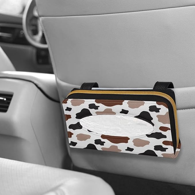 Cow Brown Mask Holder for Car PU Leather Car Tissue Box Sun Visor Napkin Holder Cow Brown Leather Tissue Holder