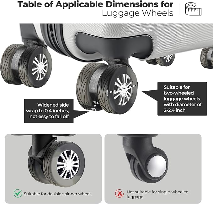 8Pcs Luggage Wheel Covers, Travel Accessories (Gradient Black & Gray) | Wear-resistant & anti-noise silicone covers. Fits 2-2.4" wheels. Protects suitcase wheels. Travel essential for suitcases
