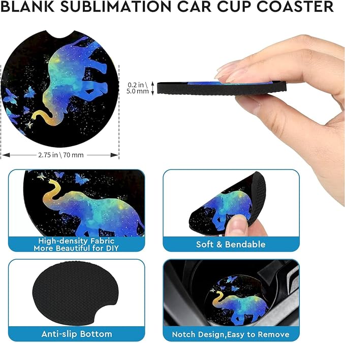 2 Pack Elephant Car Cup Holder Coasters Universal Neoprene Coasters | 2.75" Universal Size Anti Slip Rubber Mat, Auto Cup Holder Decor Accessories for SUV Truck, Elephant Gifts for Women Men Mom