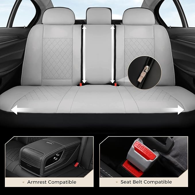 Coverado Car Seat Covers Full Set, Automotive Leather Seat Covers for Car，Universal Fit Front Back Seat Cover, Non-Slip Waterproof Breathable Car Seat Protector