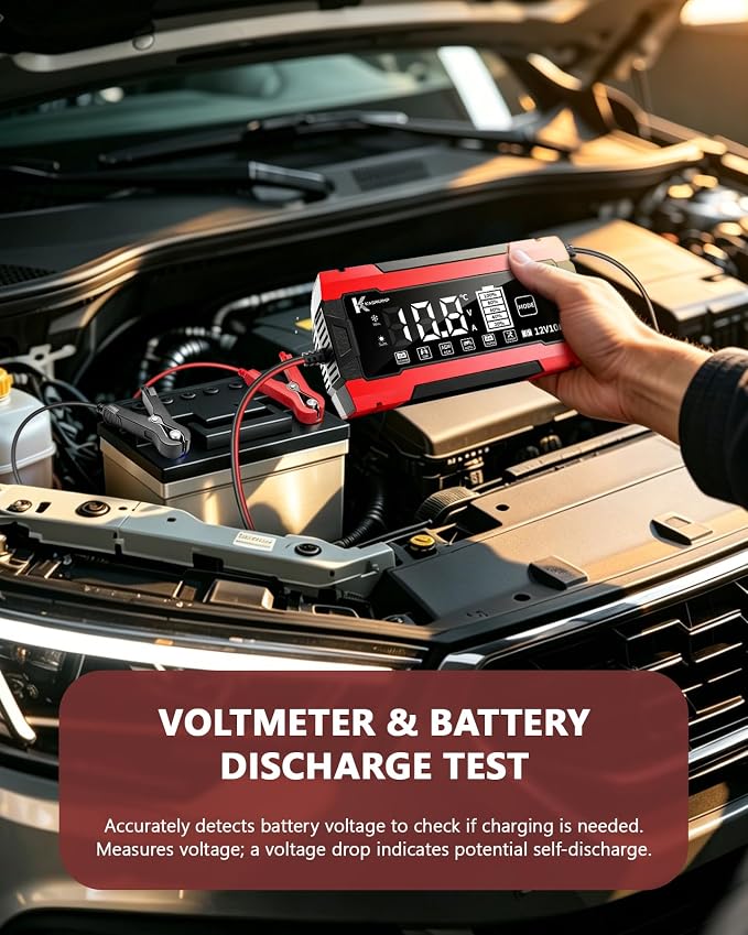 12V 10A Smart Battery Charger for Car and Motorcycle Battery Maintainer & Trickle Charger with Pulse Repair LCD Display Temperature Compensation for AGM Gel SLA Deep Cycle Lead Acid Batteries