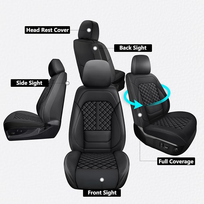 Wrangler Seat Covers 2007-2026,Custom Fit for Jeep Wrangler JK JL 4 Door Unlimited Sahara/Sport/Rubicon X 392 Willys,Waterproof Faux Leather and Lumbar Support (Black, Front Pair-2 seats(18-26))