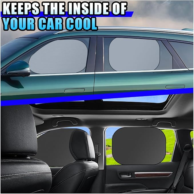 6PCS Reflective Car Windshield Sun Shade | Foldable Side Window Sunshade with Storage Bag for Front & Rear Windshield, Privacy Protection Cover Block UV Rays, Keep Cool