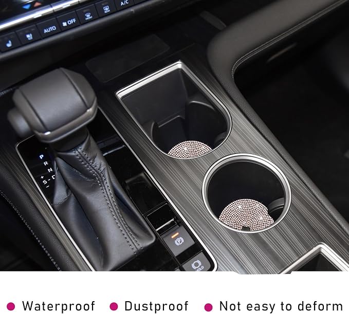 Ziciner 2PCS Bling Car Cup Holder Coaster, 2.73 Inch Anti-Slip Cup Insert Coasters, Crystal Rhinestone Auto Drink Cup Mat, Universal Interior Decor Car Accessories for Women Girls (Golden)