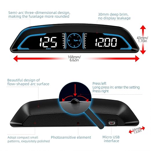 SinoTrack Digital GPS Speedometer Universal Heads Up Display for Car 5.5 inch Large LCD Display HUD with MPH Speed Fatigued Driving Alert Overspeed Alarm Trip Meter for All Vehicle