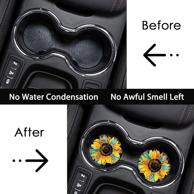 2 PCS Sunflower Leopard Car Cup Holder Coasters Universal Neoprene Coasters | 2.75" Universal Size Anti Slip Rubber Mat, Auto Cup Holder Decor for SUV Truck,Sunflowers Gifts for Women Mom Her Wife