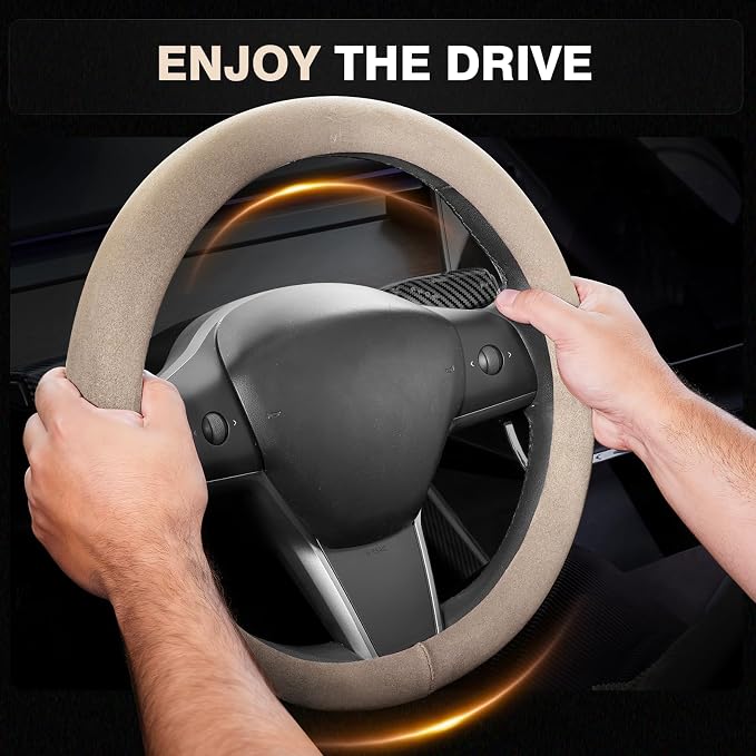 FLORICH Winter Steering Wheel Cover, Microfiber Suede Car Steering Wheel Covers with Anti-Slip Lining, Breathable Elastic Car Steering Wheel Protector Soft, Universal Standard Size 14-15 inch