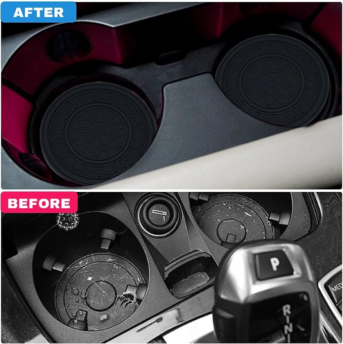 4 Pack Car Coasters for Cup Holder, 2.75 Inch Universal Auto Waterproof Coasters Silicon Insulation Cup Mats,No-Slip Anti Dust Insert Coaster for Woman Man, Suit for Vehicle Interior (Black/Black)