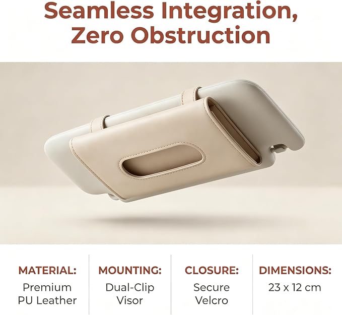 Car Tissue Holder, Visor Tissue Box for Car SUV Truck, Sun Visor Napkin Holder with Metal Clip, PU Leather Auto Interior Accessories (Beige)