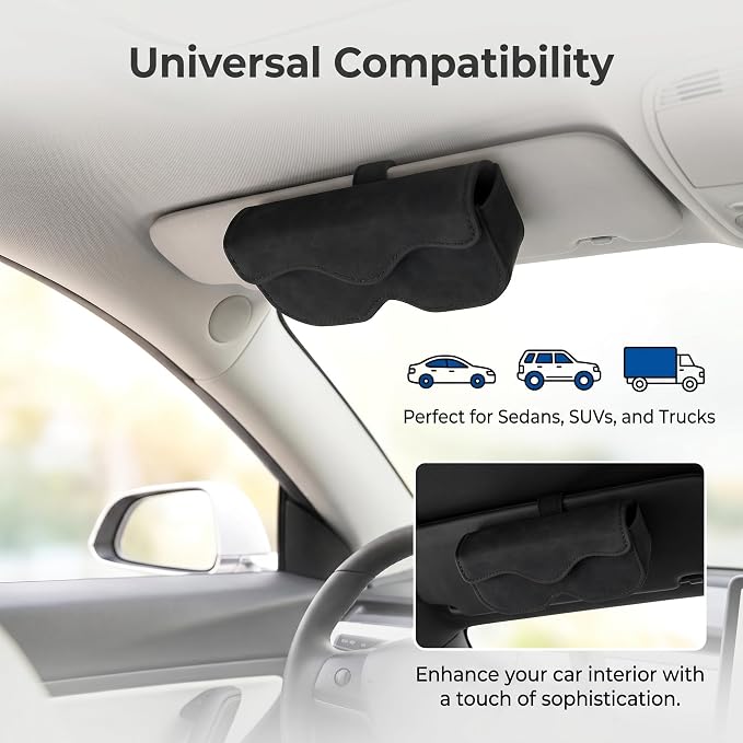 Car Seat Side Tissue Holder, Lightweight Leather Tissue Box Holder, Multi-purpose Hanging Storage Box for Sunglasses Tissues, Universal Interior Accessories for Seat Back Headrest (Black)