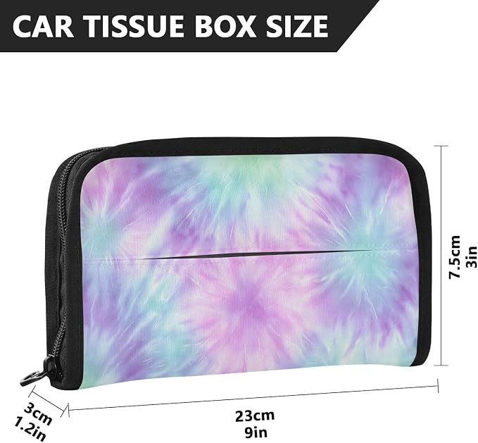 Tie Dye Purple Blue Car Tissue Holder Durable Napkin Holder Hanging Tissue Holders Case Car Tissues Bag for Sun Visor Seat Back Universal Auto