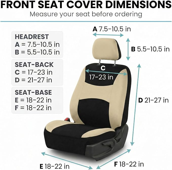 FH Group Universal Automotive Seat Covers Front Set | Light & Breezy Flat Cloth Washable Car Seat Cover for SUV, Sedan, Truck | Airbag Compatible Interior Upgrade - Beige/Black