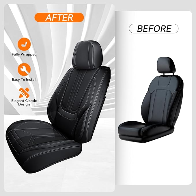 Car Seat Covers Front Seats Black, Premium Leather Car Seat Covers, Waterproof and Breathable Seat Covers, Universal Car Seat Protector Fit for Cars, Trucks, SUVs, Pick-ups