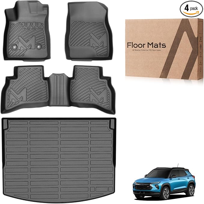 Floor Mats & Cargo Liner for 2021-2026 Chevy Trailblazer AWD(Fit Cargo in Upper Deck Position), TPE Automotive All Weather Cover Protection Waterproof Floor Liner Front & Rear Row Full Set Car Mats