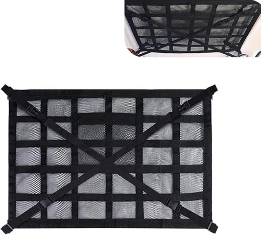 Car Ceiling Cargo Net, 31.5" x 21.6" Double-Layer Mesh Roof Storage Net, Adjustable Car Roof Mesh Storage Nets Organizer, Universal for SUV, Travel Road Trips, Camping Essentials