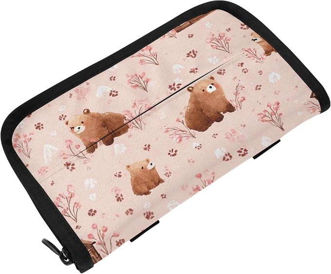 Pink Bears Cabins Plants Car Tissue Holder Durable Napkin Holder Hanging Tissue Holders Case Car Tissues Bag for Sun Visor Seat Back Universal Auto