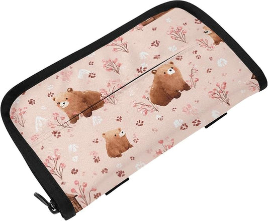 Pink Bears Cabins Plants Car Tissue Holder Durable Napkin Holder Hanging Tissue Holders Case Car Tissues Bag for Sun Visor Seat Back Universal Auto