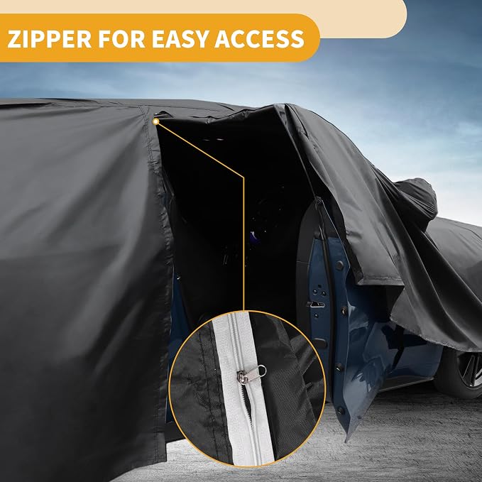 Waterproof All-Weather Universal Car Cover with Right Side Zipper, 190T Polyeste Black Blue Fits for SUV 181" to 190" Length