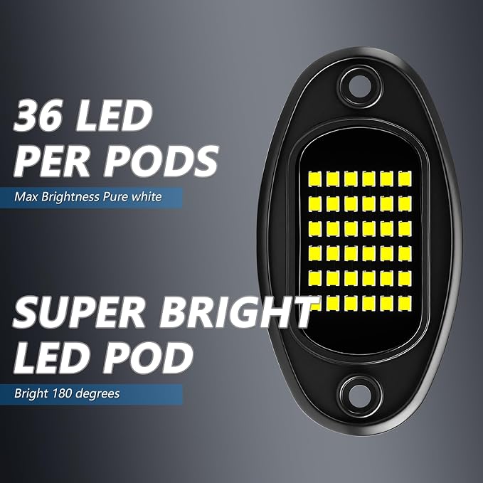 LED Rock Lights for Trucks 24 Pods, 6000K White Underglow Light Kit with 36 LEDs SMD Chips, IP68 Waterproof Neon Underbody Lighting for SUV UTV ATV RZR Car Boat Off Road 4x4