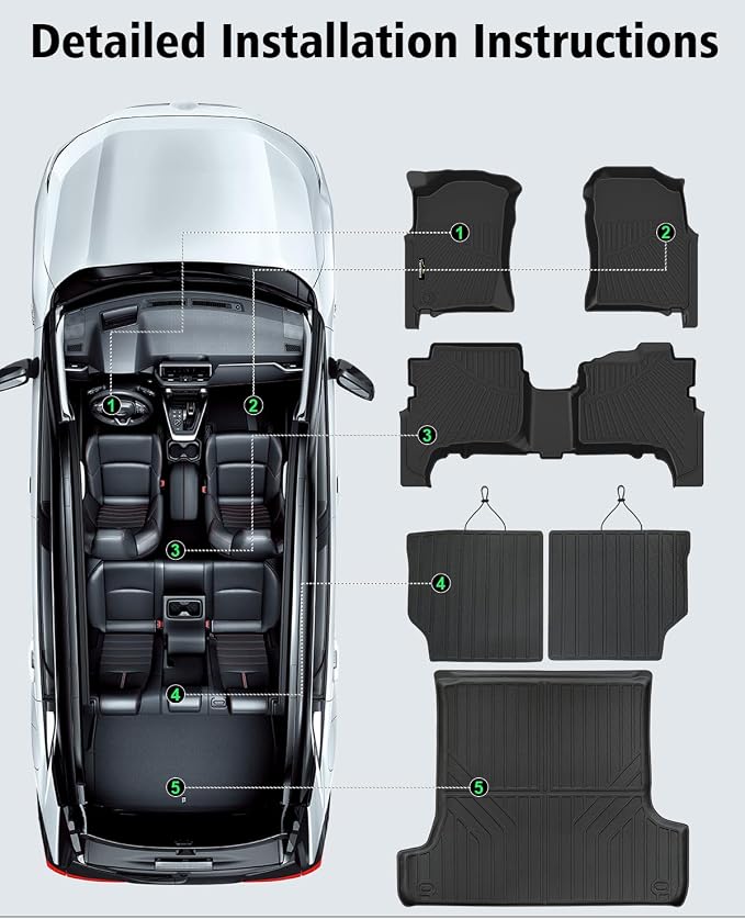 Floor Mats Custom for Toyota 4Runner 1996-2002 | All Weather TPE Rubber Floor Liners, Cargo Liner, Backrest Mat Full Set for 3rd Gen 4Runner Accessories, Black