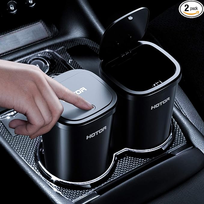 HOTOR Car Trash Can, Car Trash Cup with 30 Additional Trash Bags for Exclusive Using, Multipurpose Trash Can for Car, Office & Home to Meet Various Needs - 2 Packs, Black