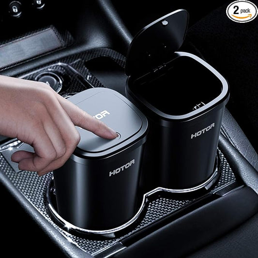 HOTOR Car Trash Can, Car Trash Cup with 30 Additional Trash Bags for Exclusive Using, Multipurpose Trash Can for Car, Office & Home to Meet Various Needs - 2 Packs, Black