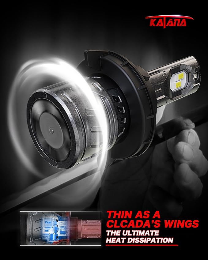 Katana H13 Bulbs,9008 400% Brightness 6500K 1:1 Size Plug and Play Fog of 2 | Cooling Fan,High/Low Beam,360°Beam Angle