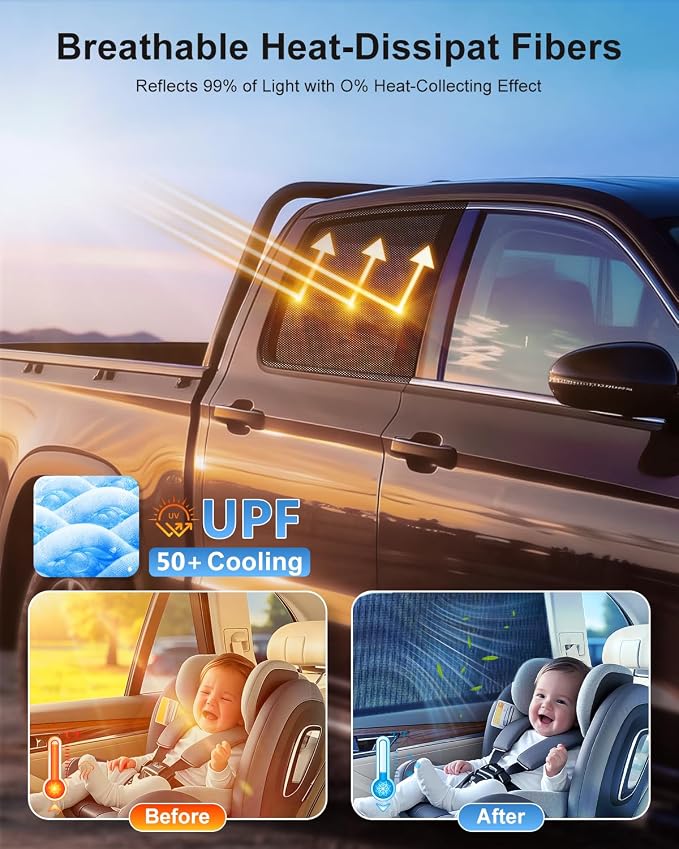Car Window Shades(2 Pack)-Side Window Sun Shades, UV Protection Breathable Spandex Baby Window Covers, Universal Fit Most of Cars, Protect Privacy for Family-(31.5" x47.2), Black