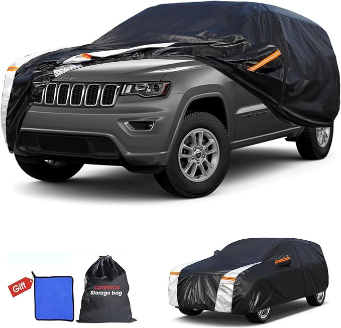 Multi-Layer Car Cover Custom Fit for Jeep Cherokee(2013-2026), 100% Waterproof All Weather for Automobiles, Gift with Towel, Heavy Duty Car Covers for Rain Sun UV Protection with Door Zipper