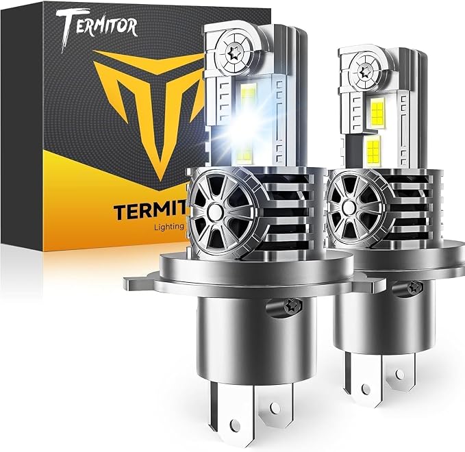 Termitor 2026 H4/9003 Light Bulbs, 90,000LM 15X Super Bright Driving Light | 6500K Cool White H4 9003 HB2 Hi/Low Beam, 1:1 Halogen Size Automotive Replacement IP68 Waterproof, Pack of 2