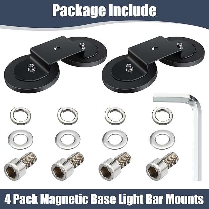 Shimeyao 4 Pcs Magnetic Light Bar Mounts Universal Magnet Mount Holder with Rubber Pad for Off Road SUV Truck Lamp Roof Bar Fog Light