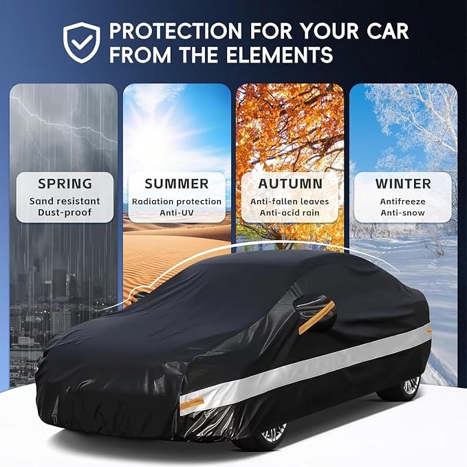 10 Layers Car Cover Custom Fit for Mercedes Benz C Class C250 C300 C43 C63 (1993-2026), Waterproof All Weather for Automobiles, Outdoor Full Cover Sun Dust Rain Protection with Cotton. Black