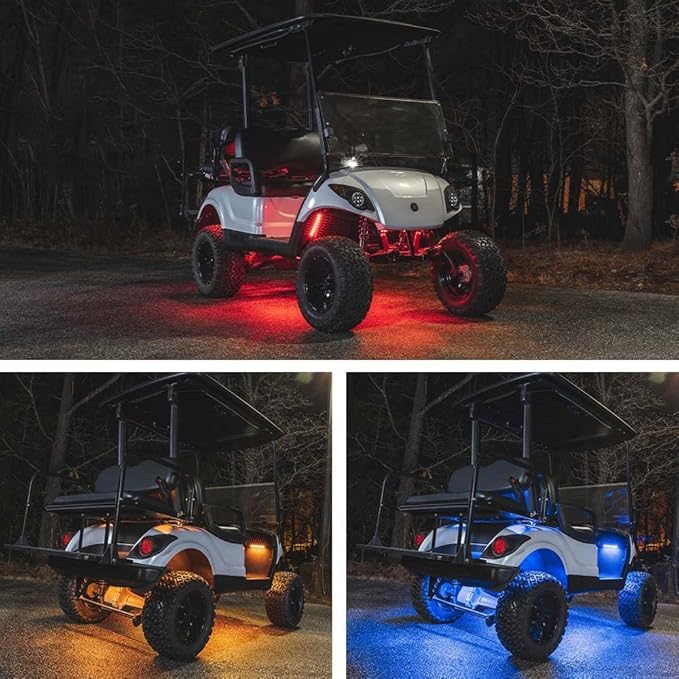 LEDGlow 12pc Million Color LED Golf Cart Underglow Kit 12V-72V 4-Seater | Includes Wheel Well & Interior Footwell Tubes, Accent Neon Lights Fit Electric EZGO Yamaha Club Car ICON, 10 Colors, 16 Modes