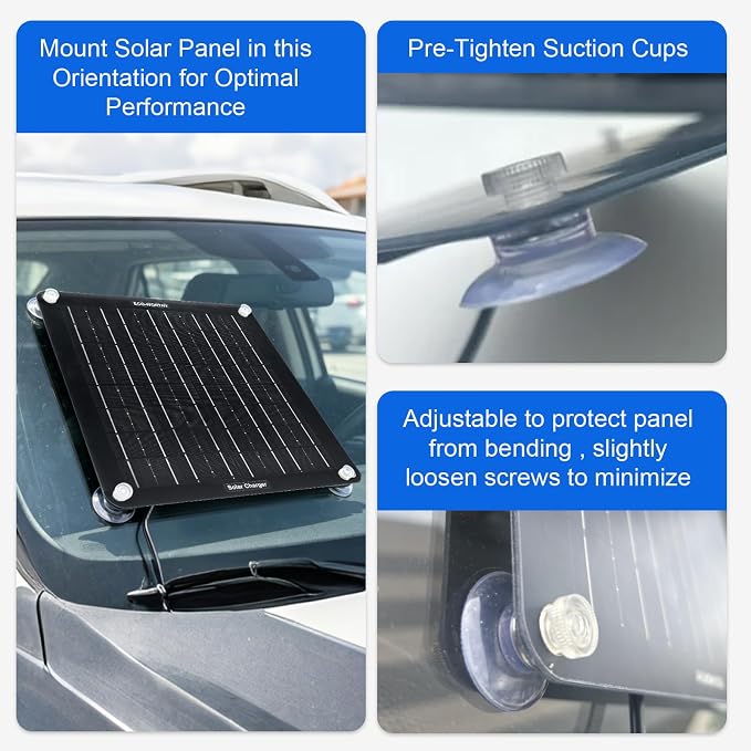 ECO-WORTHY 10W Solar Car Battery Charger Maintainer 12V Waterproof Portable Solar Trickle Charger for Car Truck Boat Lawn Mower RV Trailer Tractor ATV Utility Vehicle Battery