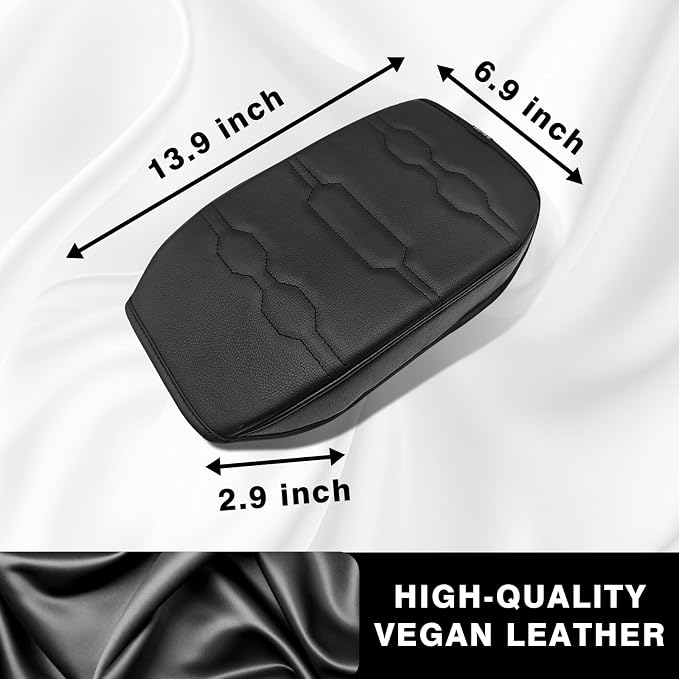 Muslogy Center Console Armrest Cover Fit for Ford Ranger 2024 2025 2026 Accessories, Comfort Armrest Pad Console Lid Cushion Vegan Leather Regular Thick (Black/Black Trim)