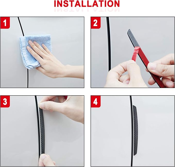 TOMALL 4 Pcs Car Door Anti-Collision Strip Door Edge Guards Anti-Rub Protector Trim Carbon Fiber Texture Car Door Corner Bumper Protector Anti-Scratch Universal for All Cars SUV (I)