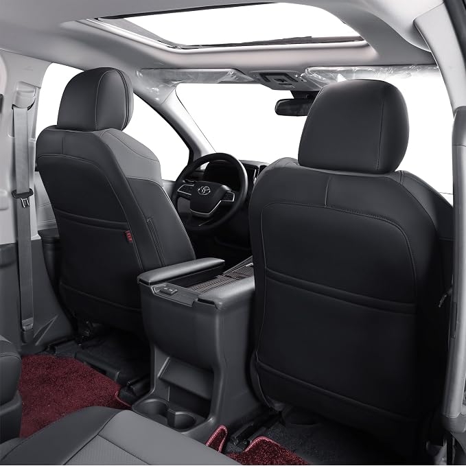 coverdream Sienna Leather Car Seat Covers Custom Fit for 2011-2020 Toyota Sienna LE,XLE,Limited,L,XLE Premium,Limited Premium,7-Seater,Full Coverage Auto Seat Protector (Full Set,Black/Gray)