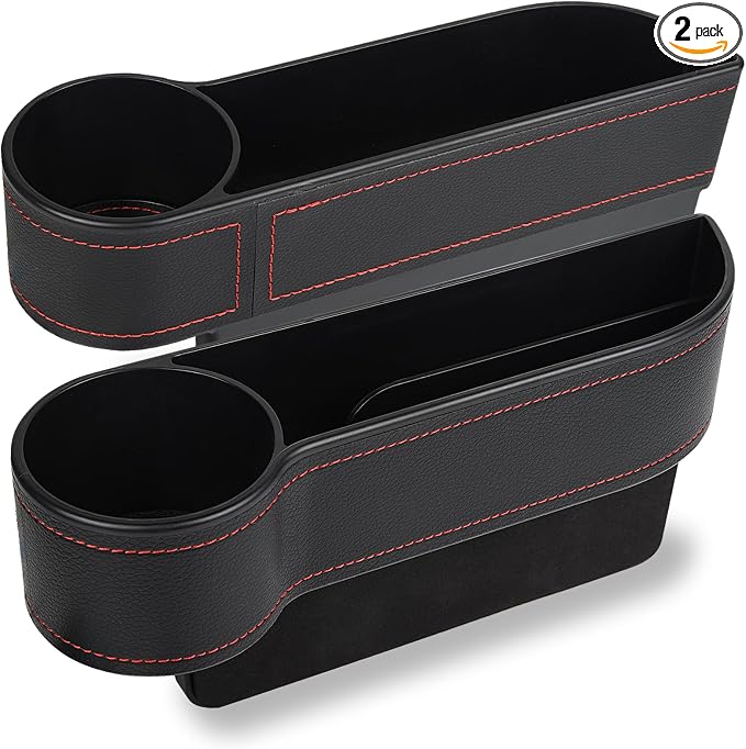 MORDEN MS 2 Pack Car Seat Gap Filler Organizer, Automotive Front Seat Storage with Cup Holder, Auto Console Side Extra Storage Boxes - Passenger & Driver Side