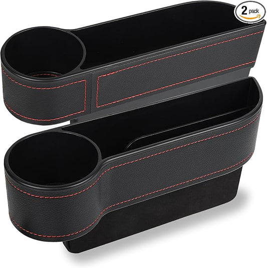 MORDEN MS 2 Pack Car Seat Gap Filler Organizer, Automotive Front Seat Storage with Cup Holder, Auto Console Side Extra Storage Boxes - Passenger & Driver Side