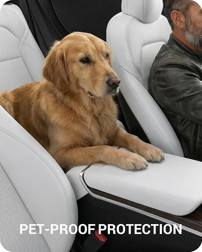 BASENOR Upgraded Tesla Model S Model X Center Console Cover Non-Slip TPE Armrest Cover [No Logo] Protector Armrest [Proprietary Design] 2021-2026 Tesla Interior Accessories White