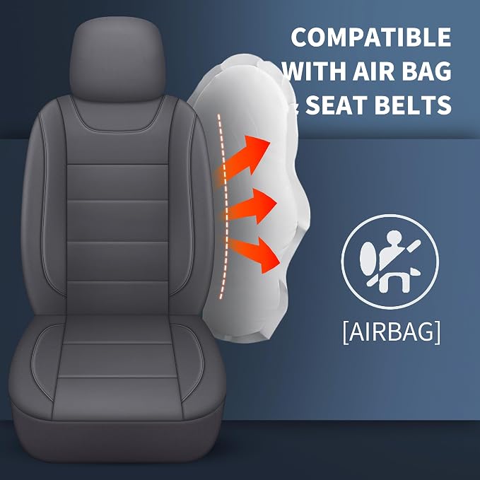 HChengkikz Front Car Seat Cover, Waterproof Faux Leather (Gray) | Car Seat Protectors, Quilting, Easy to install, Airbag Compatible, Universal Fit for Most Suvs, Trucks, SUVs