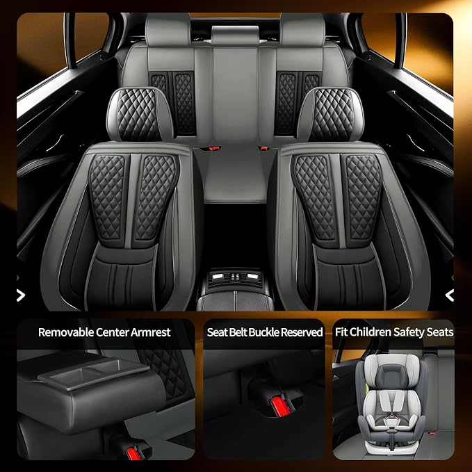 Fit Maxima Car Seat Covers Compatible with Nissan Maxima 2007-2022 2023.Full Coverage Waterproof Leather,Compatible with Airbag,All - Weather Seat Cushion Protector(Full Set,Grey)