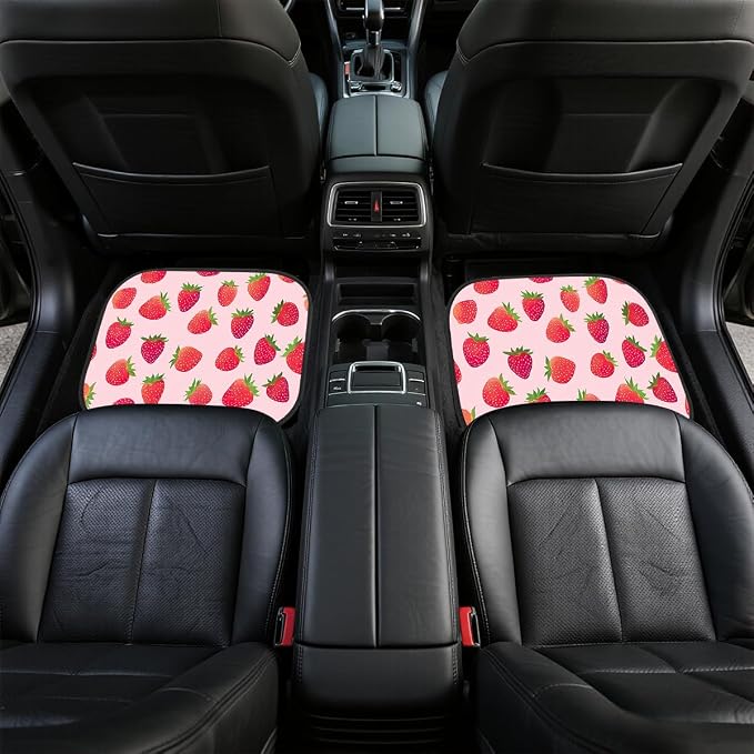 Strawberry Car Floor Mats Set of 4 Pink Cartoon Colorful Animation Carpet Front Rear Carpets Mat Non-Slip Auto Car Accessories Universal Fit for Car SUV Truck Van
