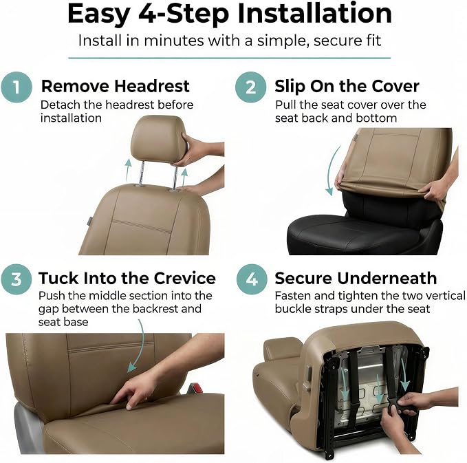 FH Group Car Seat Covers PU Leather Automotive Seat Covers Front Set, Tan Seat Covers Pair Set with Gift Universal Fit Interior Accessories for Cars Trucks and SUVs