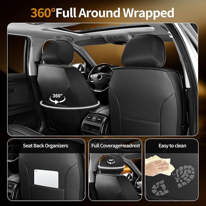Fit Altima Car Seat Covers Compatible with Nissan Altima 2010-2024 2025 2026.Full Coverage Waterproof Leather,All - Weather Seat Cushion Protector- Easy Installation (Full Set, Black)
