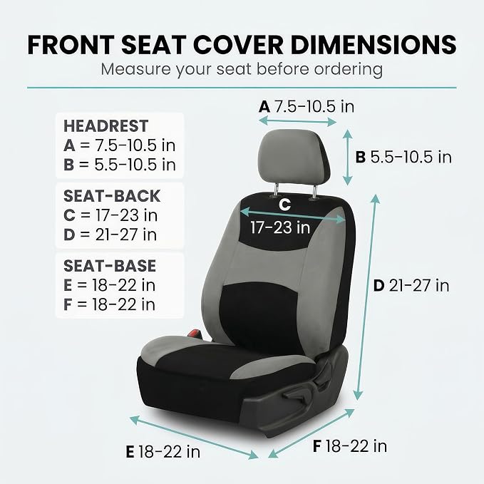 FH Group Universal Car Seat Covers Front Set for SUV Truck Sedan Vans | Waterproof All-Purpose Cloth Seat Cover Set Airbag Compatible Washable Split Bench Protector Interior Upgrade - Gray