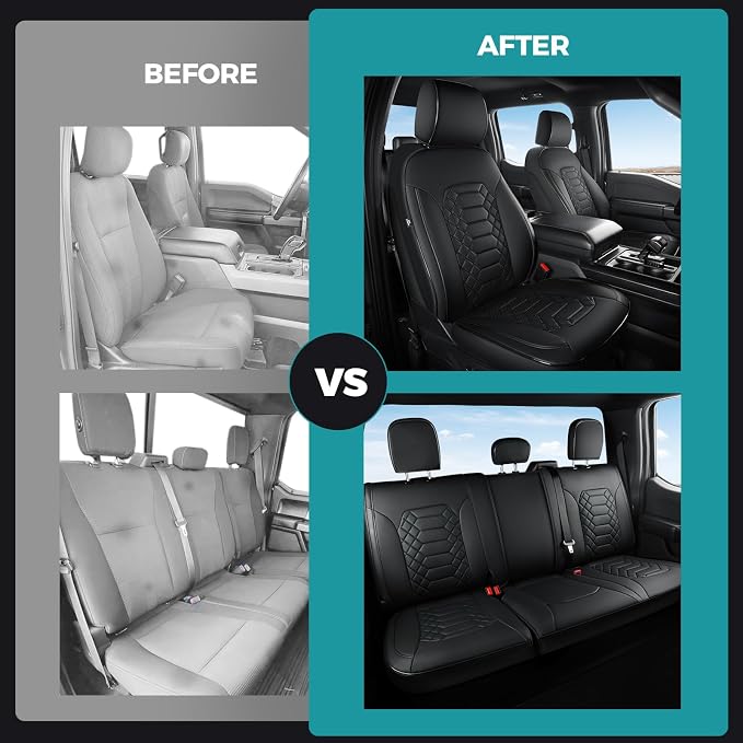 Seat Covers for Ford F150 2015-2026 SuperCrew & Ford F250 F350 F450 Super Duty 2017-2026 Crew Cab, Faux Leather Waterproof Pickup Truck Seat Covers (5 Seats) Interior Accessories